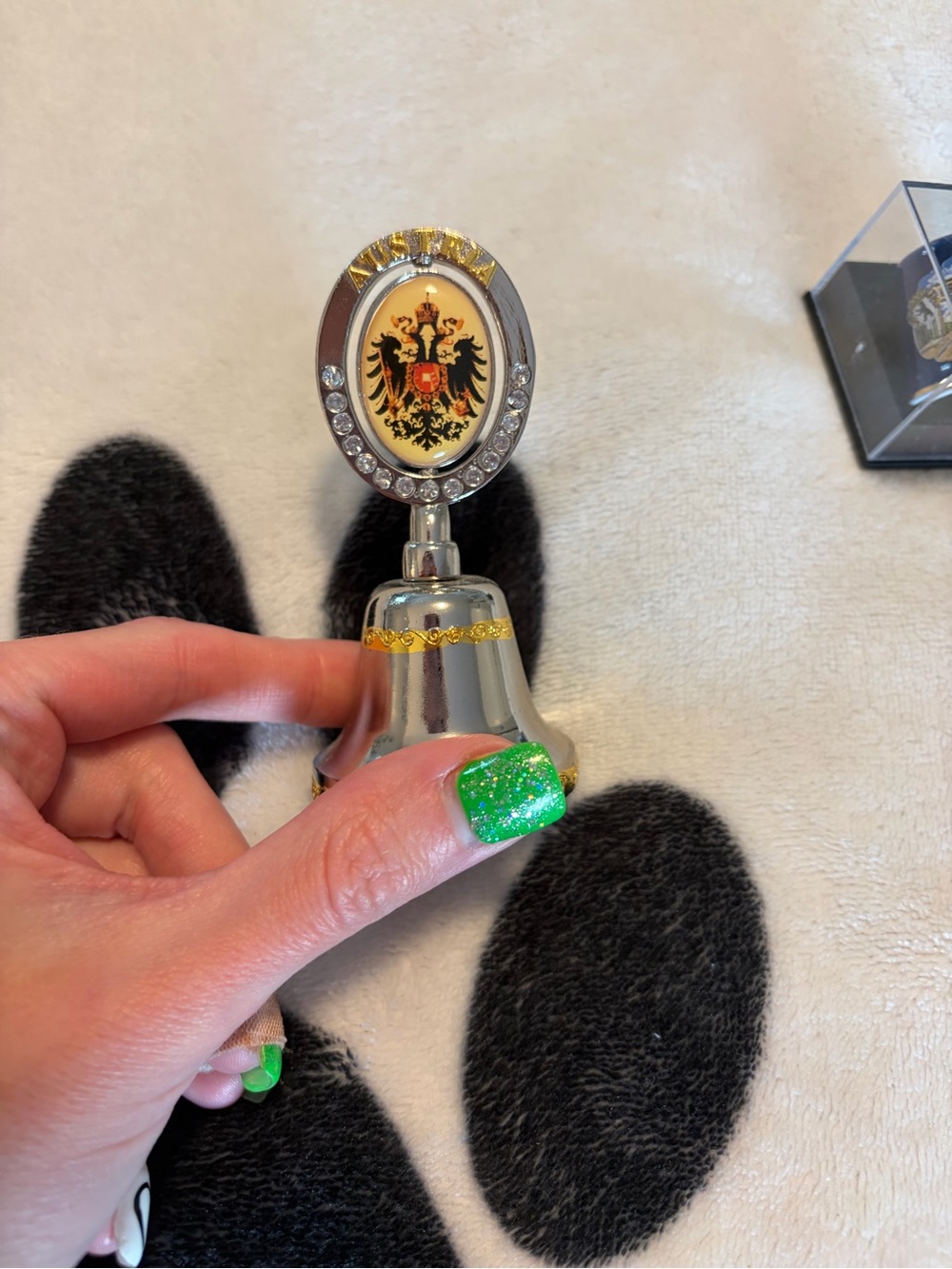 Ornate Silver and Gold Table Bell with Heraldic Crest